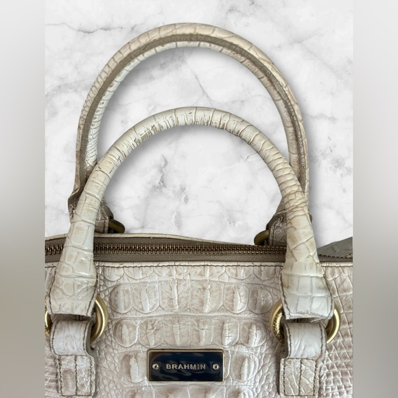 Brahmin Cream Croc Embossed Satchel Tote Purse - Picture 9 of 16
